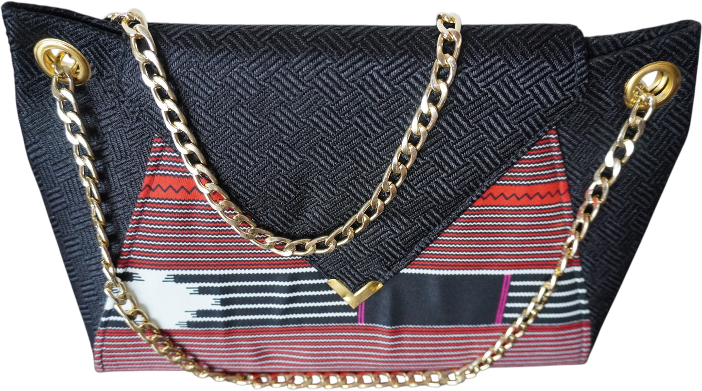 Crimson Eclipse: Black Handbag with Vibrant African Print – Limited Stock !
