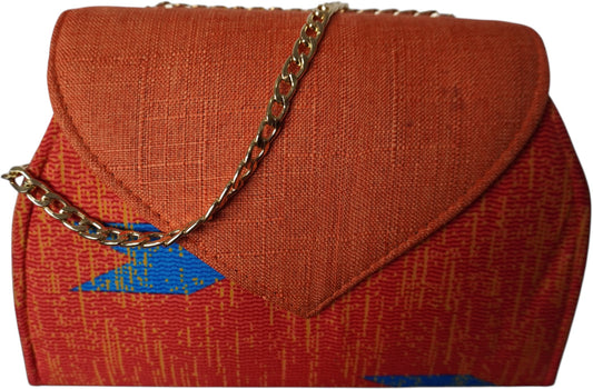 unset Serenade: Orange Fabric Handbag with Striking Blue African Print – Limited Edition !