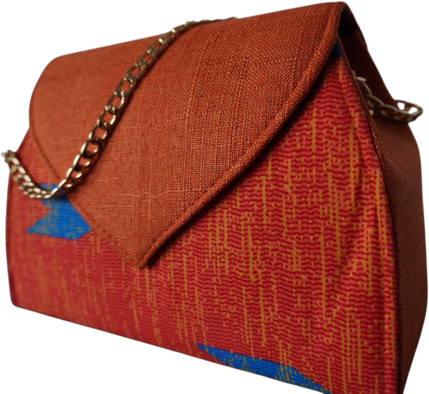 unset Serenade: Orange Fabric Handbag with Striking Blue African Print – Limited Edition !