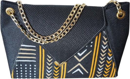 Ivorian Allure: Black Handbag with Vibrant African Print – Limited Edition