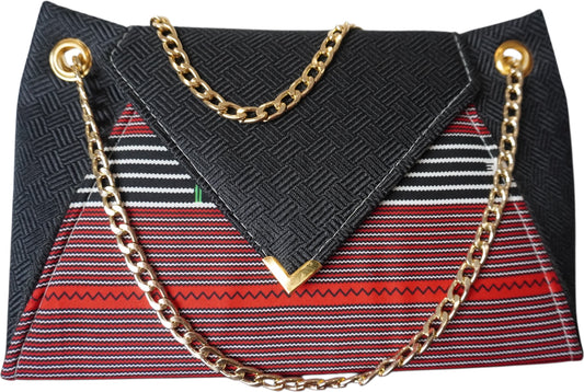 Elegant Echo: Black Handbag with Striking African Print – Limited Edition