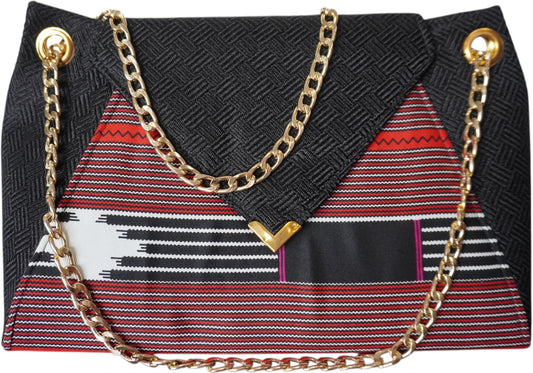 Crimson Eclipse: Black Handbag with Vibrant African Print – Limited Stock !
