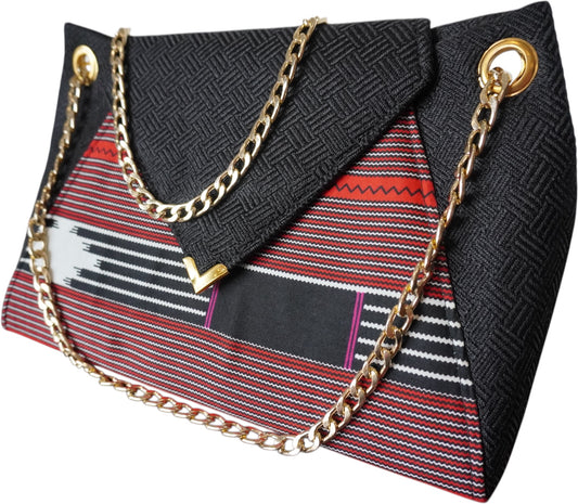 Crimson Eclipse: Black Handbag with Vibrant African Print – Limited Stock !