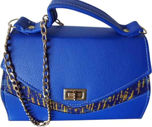 Sapphire Elegance: Blue Faux Leather Handbag with Stunning African Print – Limited Edition !