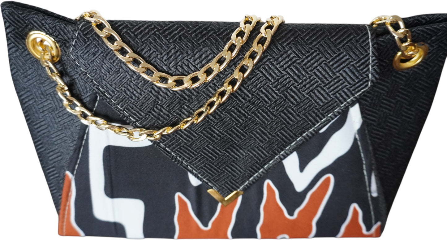 Midnight Radiance: Black Fabric Handbag with Vibrant African Print – Limited Edition !