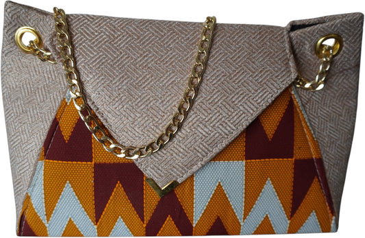 Desert Dusk: Beige Fabric Handbag with Rich African Print – Limited Edition !