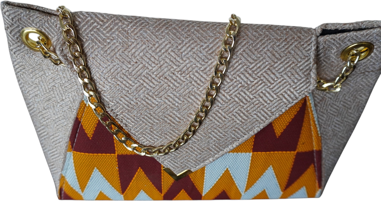 Desert Dusk: Beige Fabric Handbag with Rich African Print – Limited Edition !