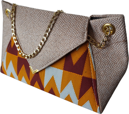 Desert Dusk: Beige Fabric Handbag with Rich African Print – Limited Edition !