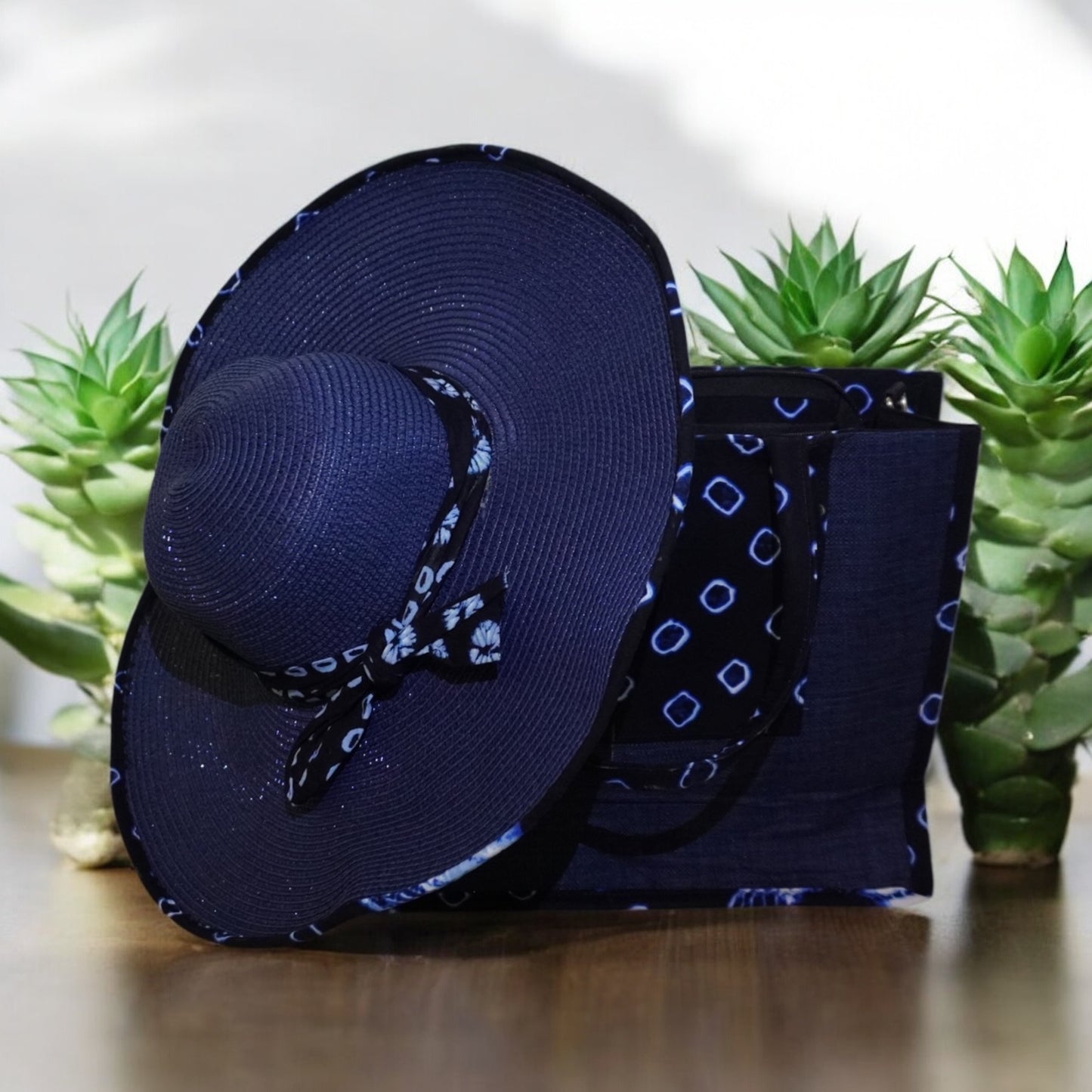 Elegant Handcrafted Blue Laptop Bag with a hat from Ivory Coast – Stylish & Durable Office & Travel Companion