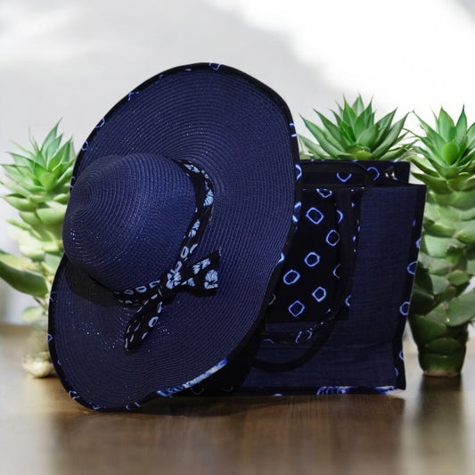 Elegant Handcrafted Blue Laptop Bag with a hat from Ivory Coast – Stylish & Durable Office & Travel Companion