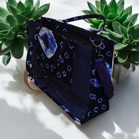 Elegant Handcrafted Blue Laptop Bag with a hat from Ivory Coast – Stylish & Durable Office & Travel Companion